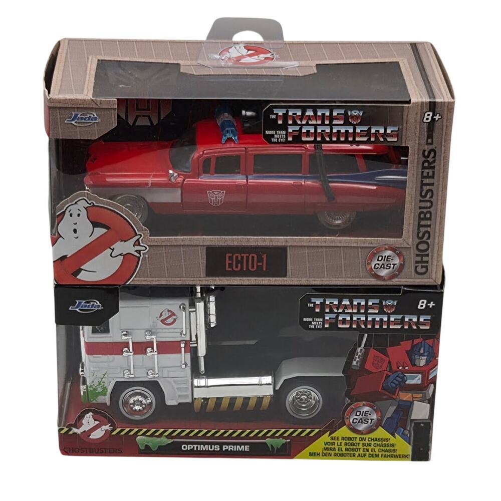 Jada Ghostbusters Transformers Ecto-1 & Optimus Prime 1:32 Scale DieCast Lot New